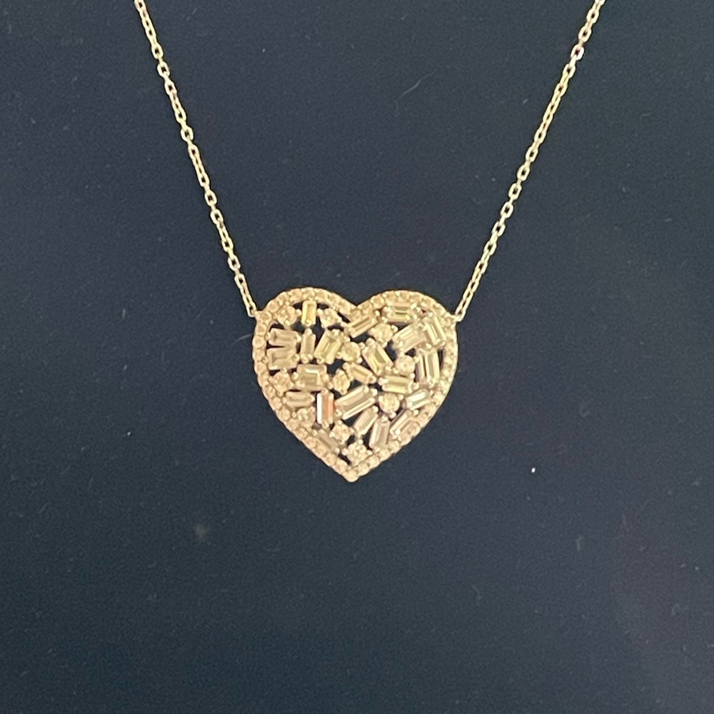 Diamonique Baguette & Round 18" Heart Necklace, Sterling Silver